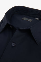 Camicia in micro armatura stretch blu slim-Dan John