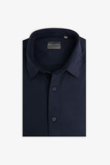 Camicia in micro armatura stretch blu slim-Dan John