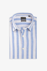 Camicia misto lino a righe larghe azzurro-Dan John