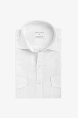 Camicia misto lino con tasche sul petto bianca-Dan John
