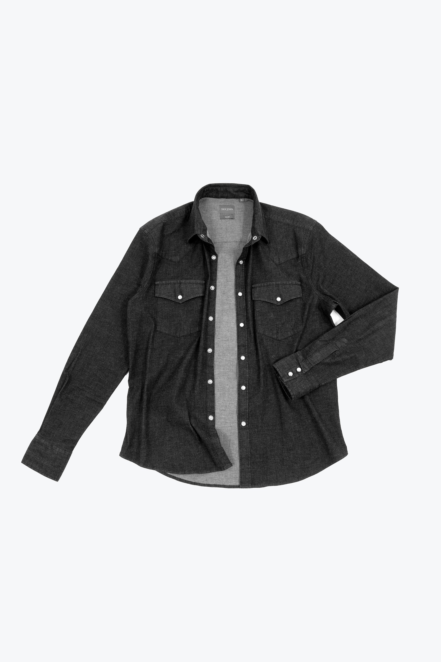 Camicia western in denim nero-Dan John