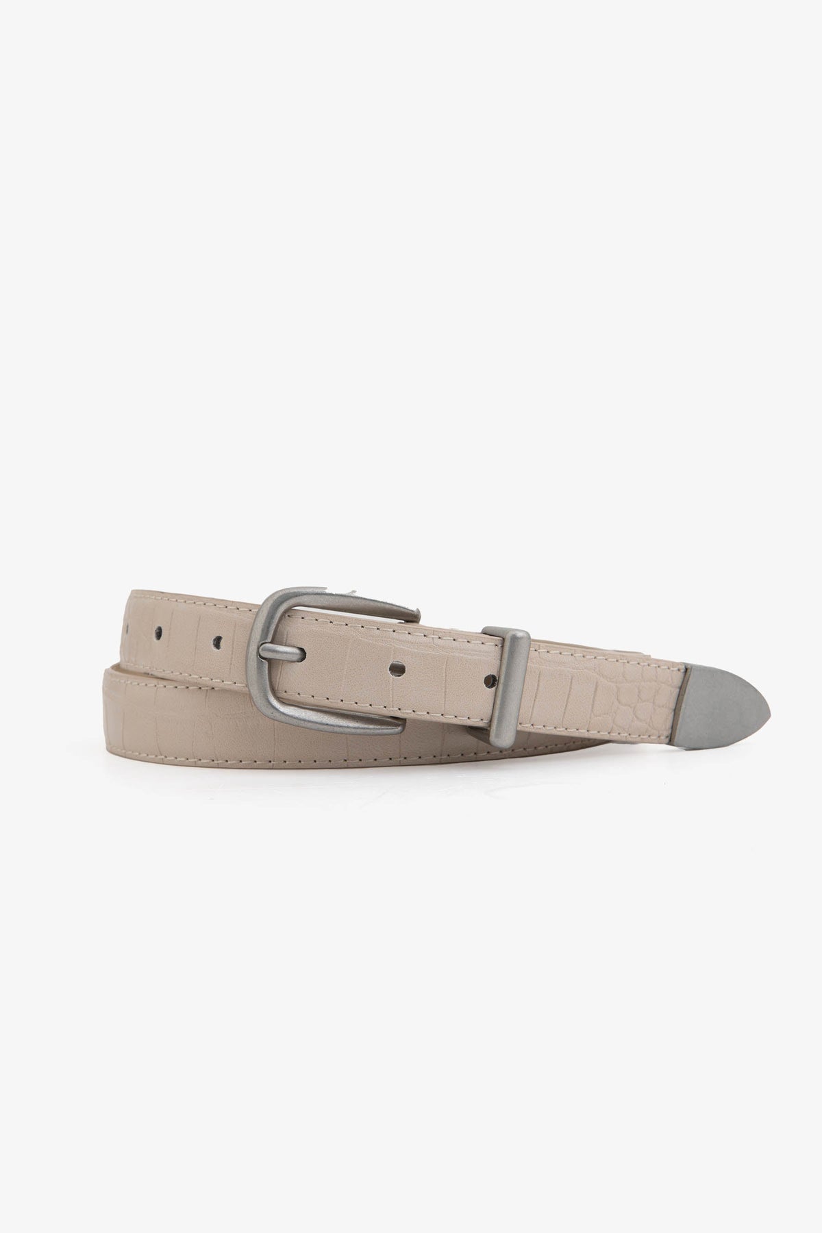 Beige crocodile print belt