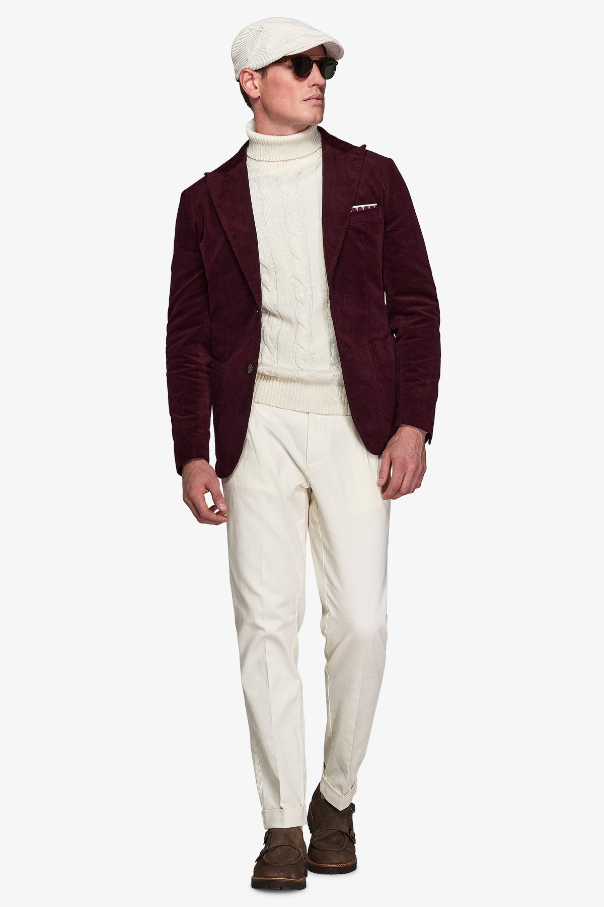 Giacca "Chelsea" in velluto liscio bordeaux slim-Dan John