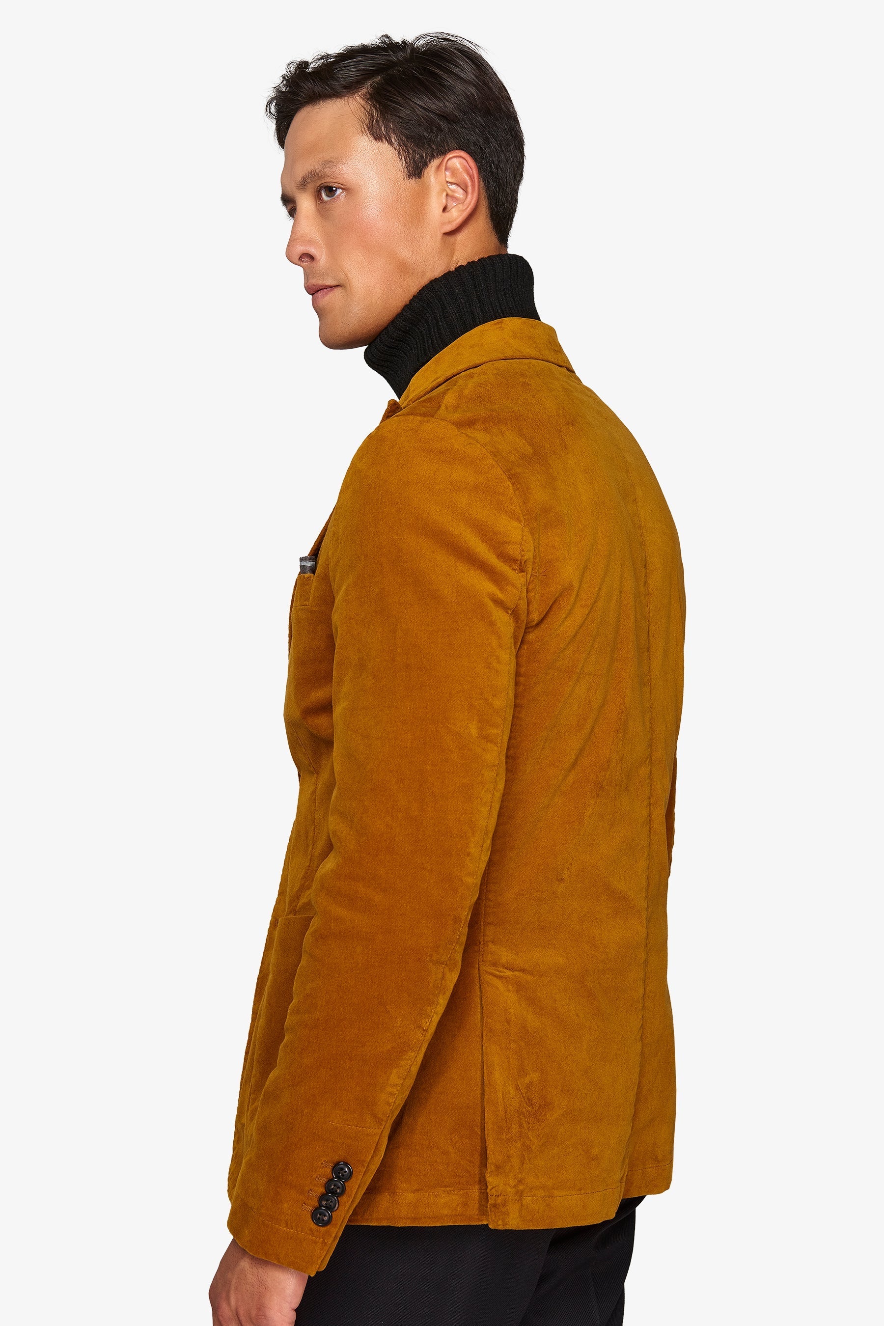 Giacca "Chelsea" in velluto liscio ocra slim-Dan John