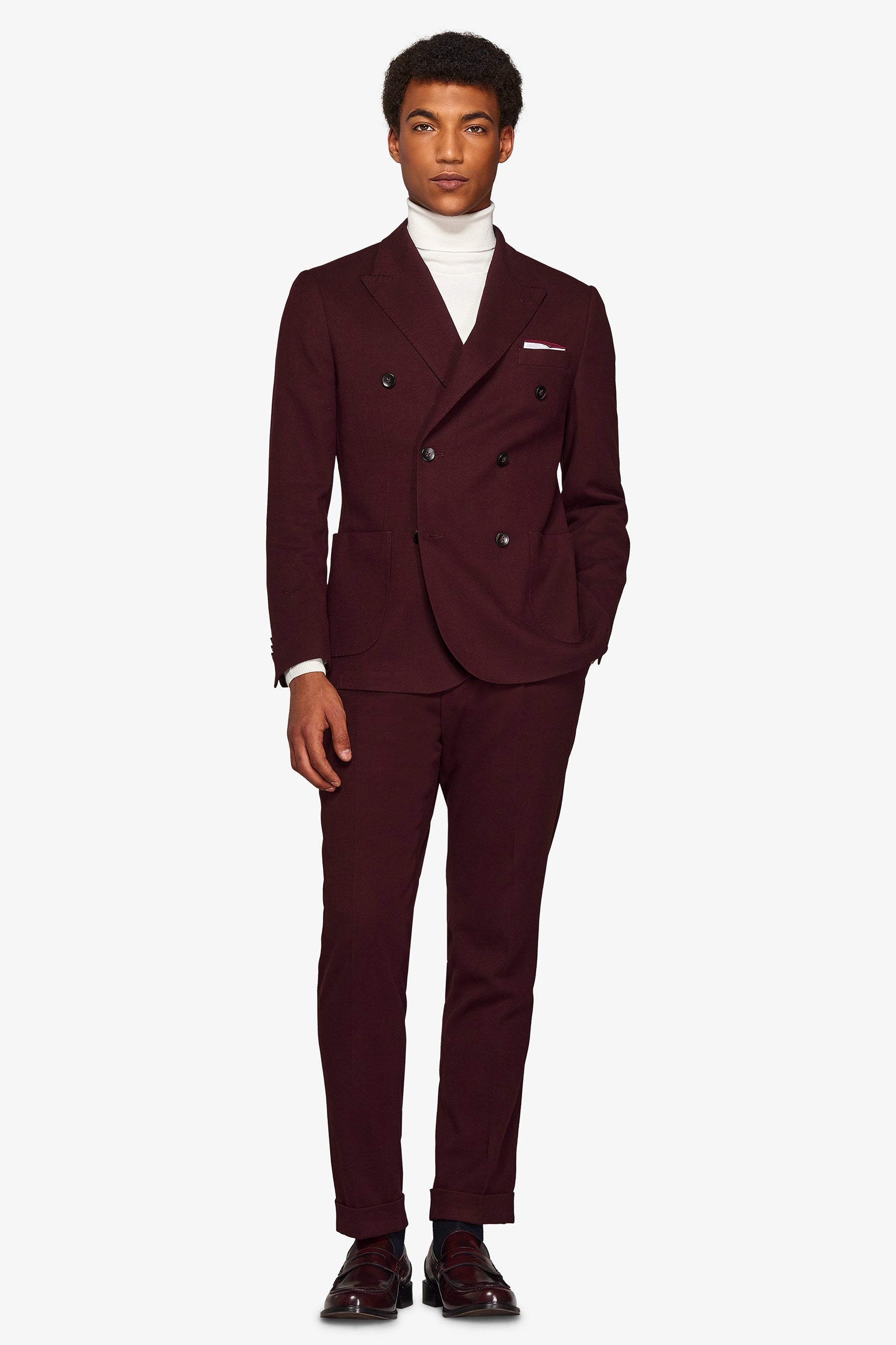 Giacca da abito doppiopetto in panno bordeaux slim-Dan John