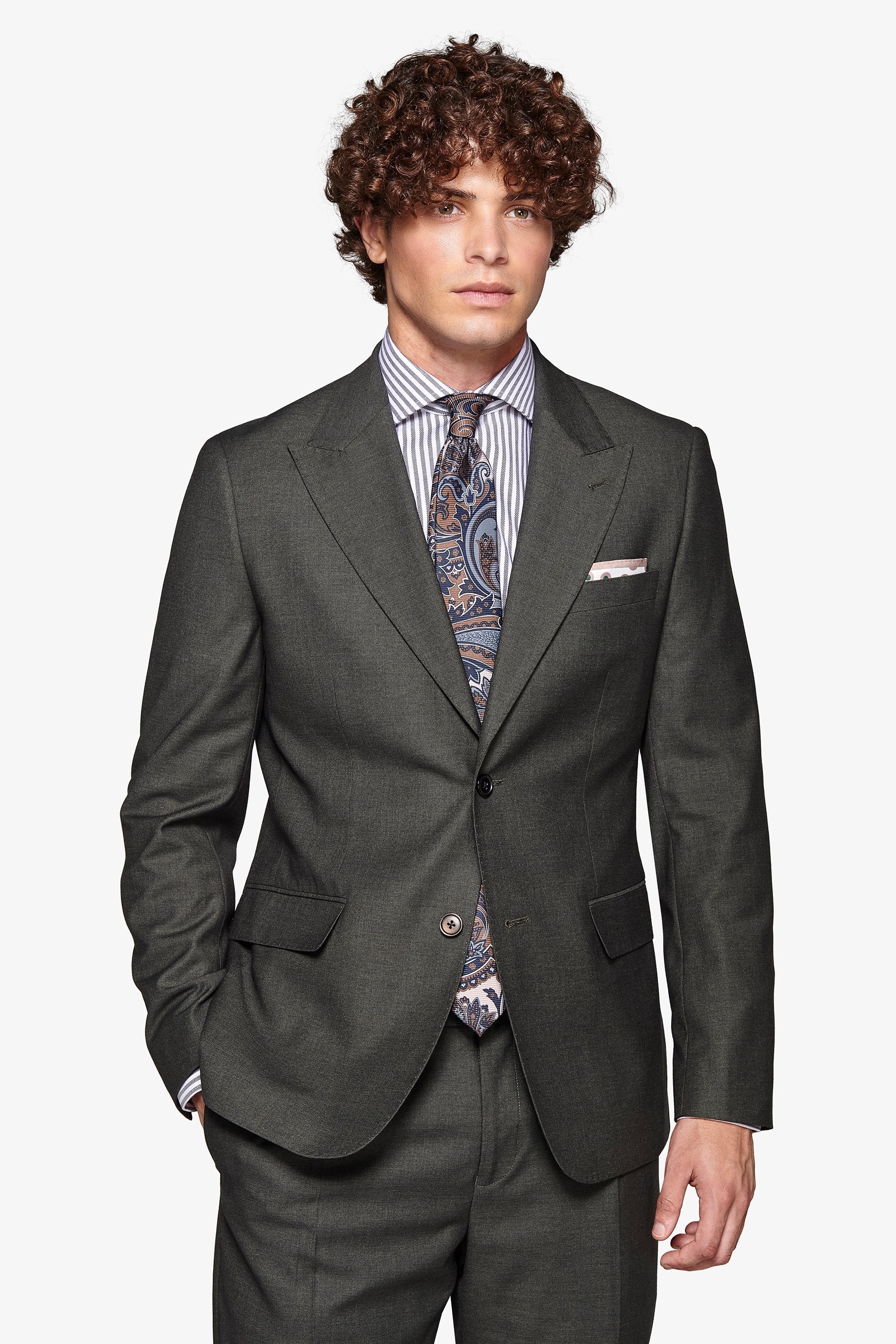 Giacca da abito micro armaturata verde slim-Dan John