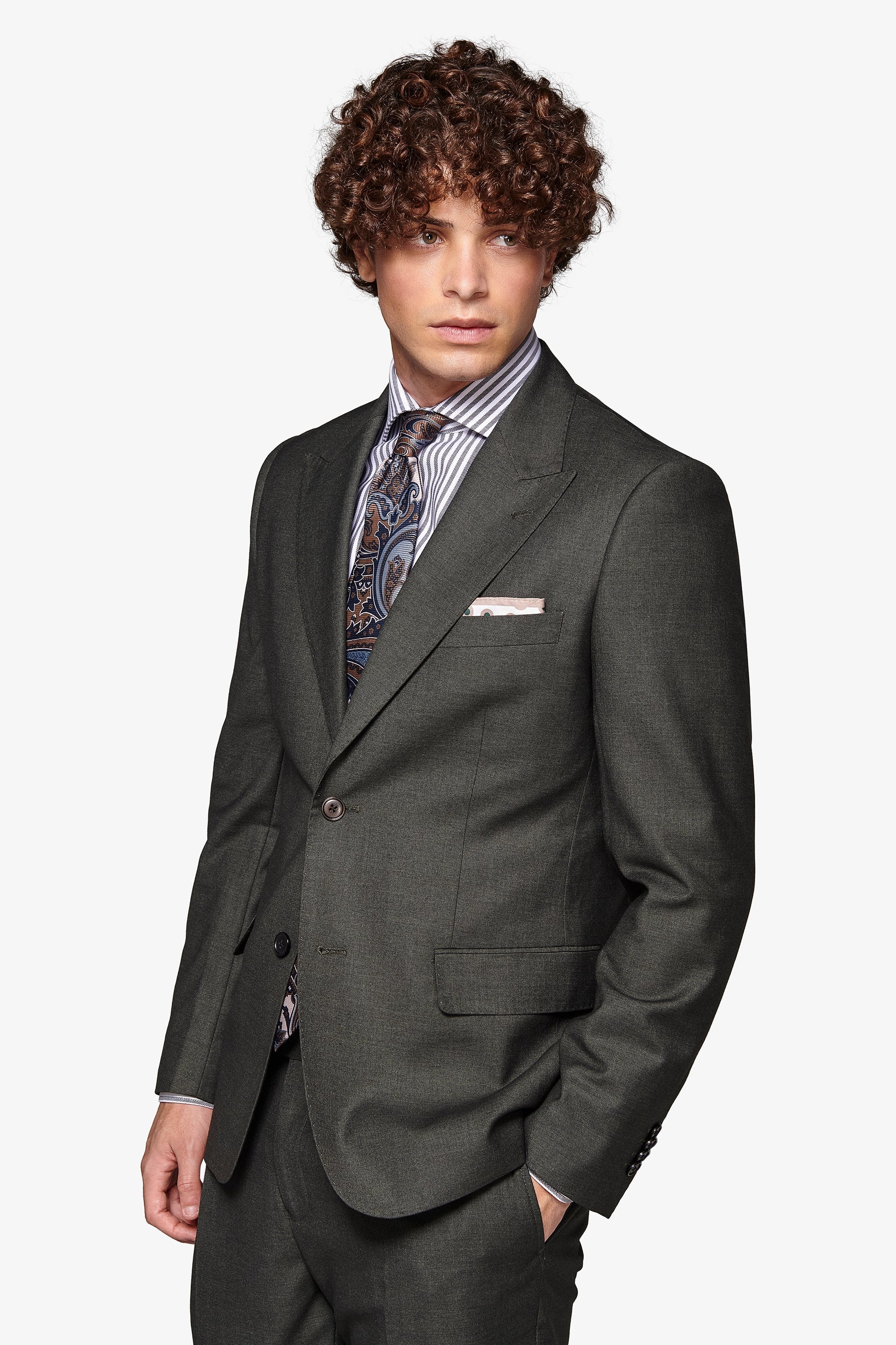 Giacca da abito micro armaturata verde slim-Dan John
