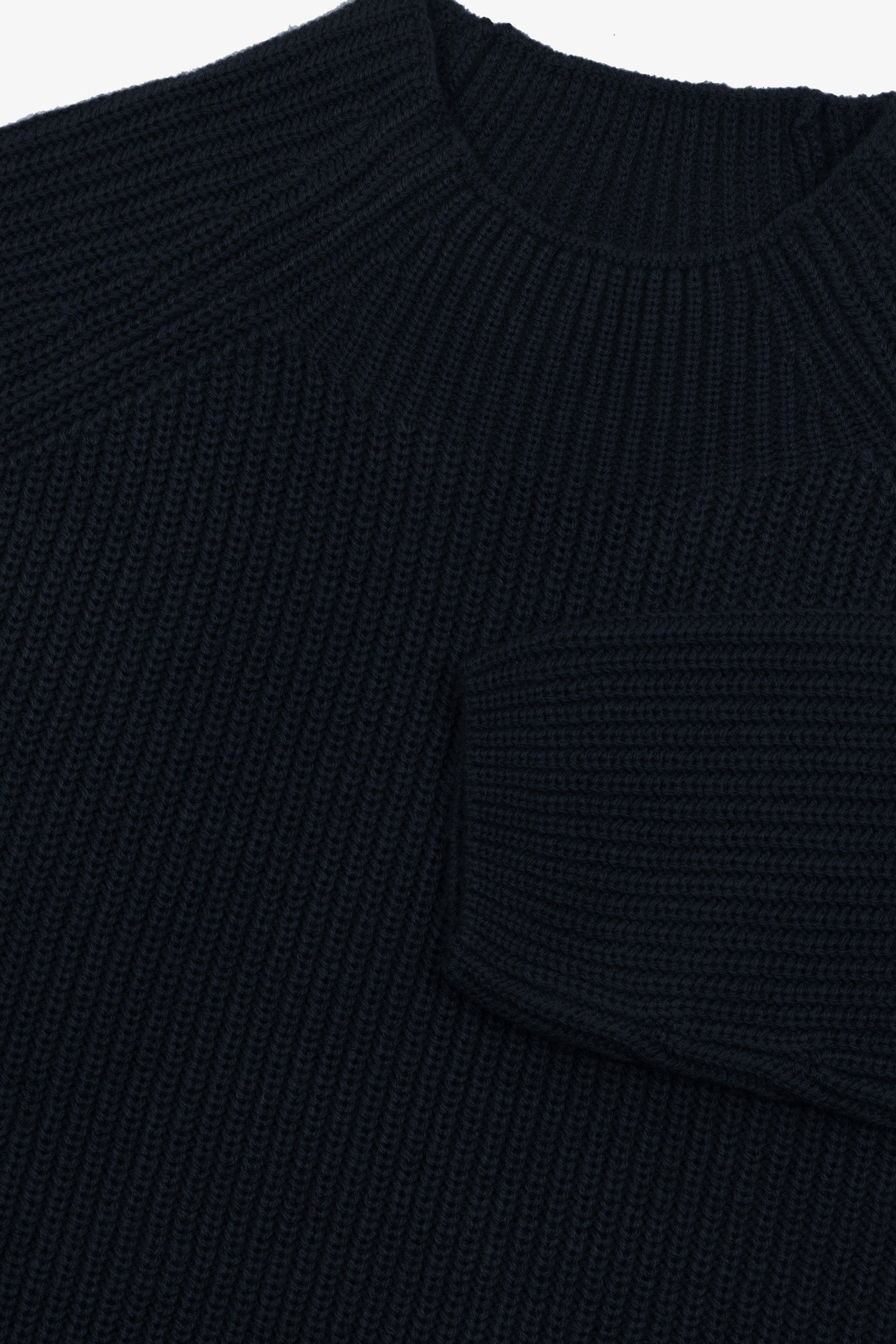 Maglia collo vulcano punto pannocchia blu-Dan John