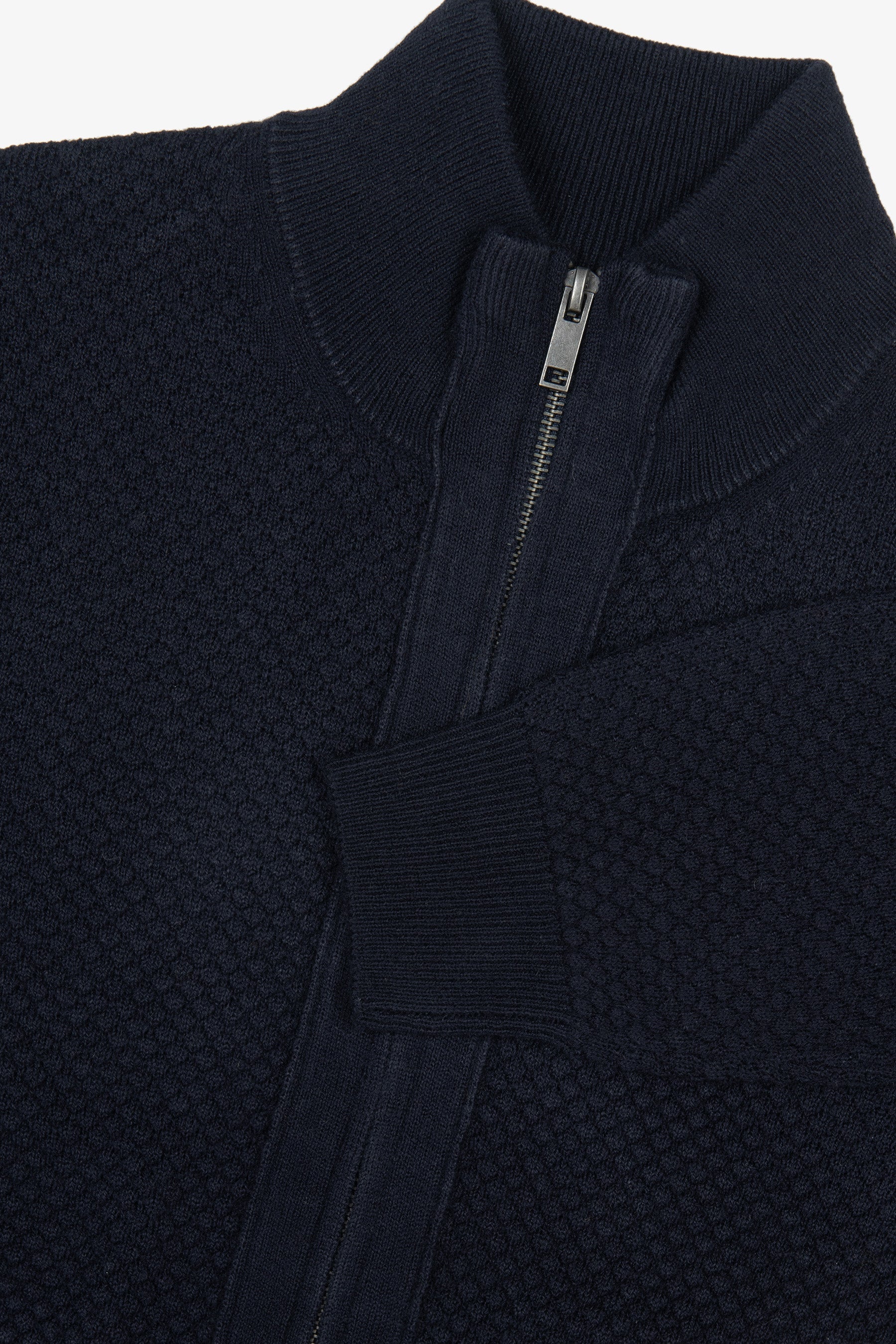 Maglia full zip punto diamante blu-Dan John