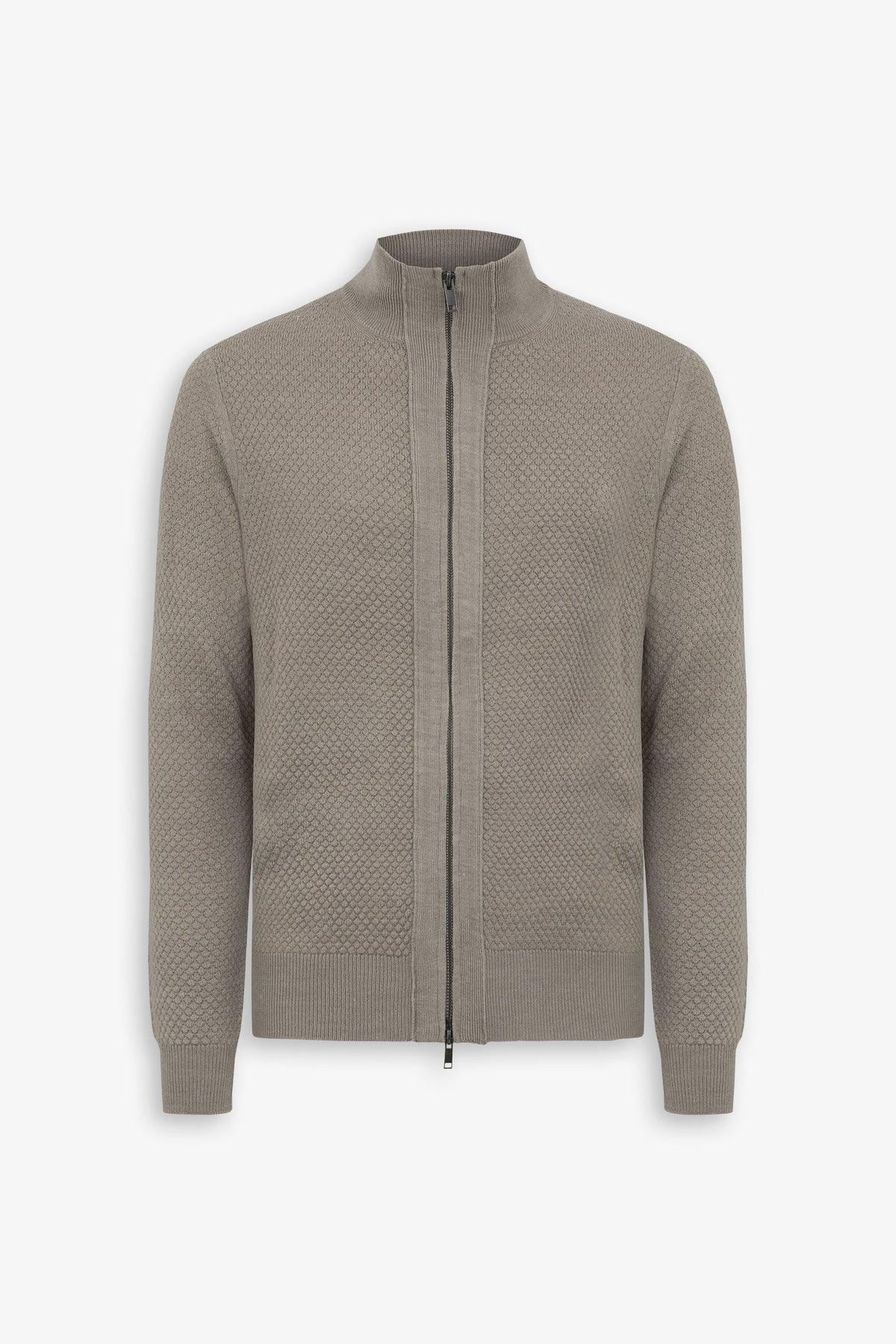 Maglia full zip punto diamante tortora-Dan John