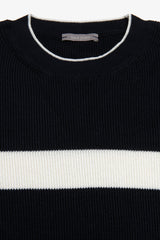 Maglia girocollo riga piazzata blu-Dan John