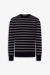Maglia girocollo righe a contrasto blu-Dan John