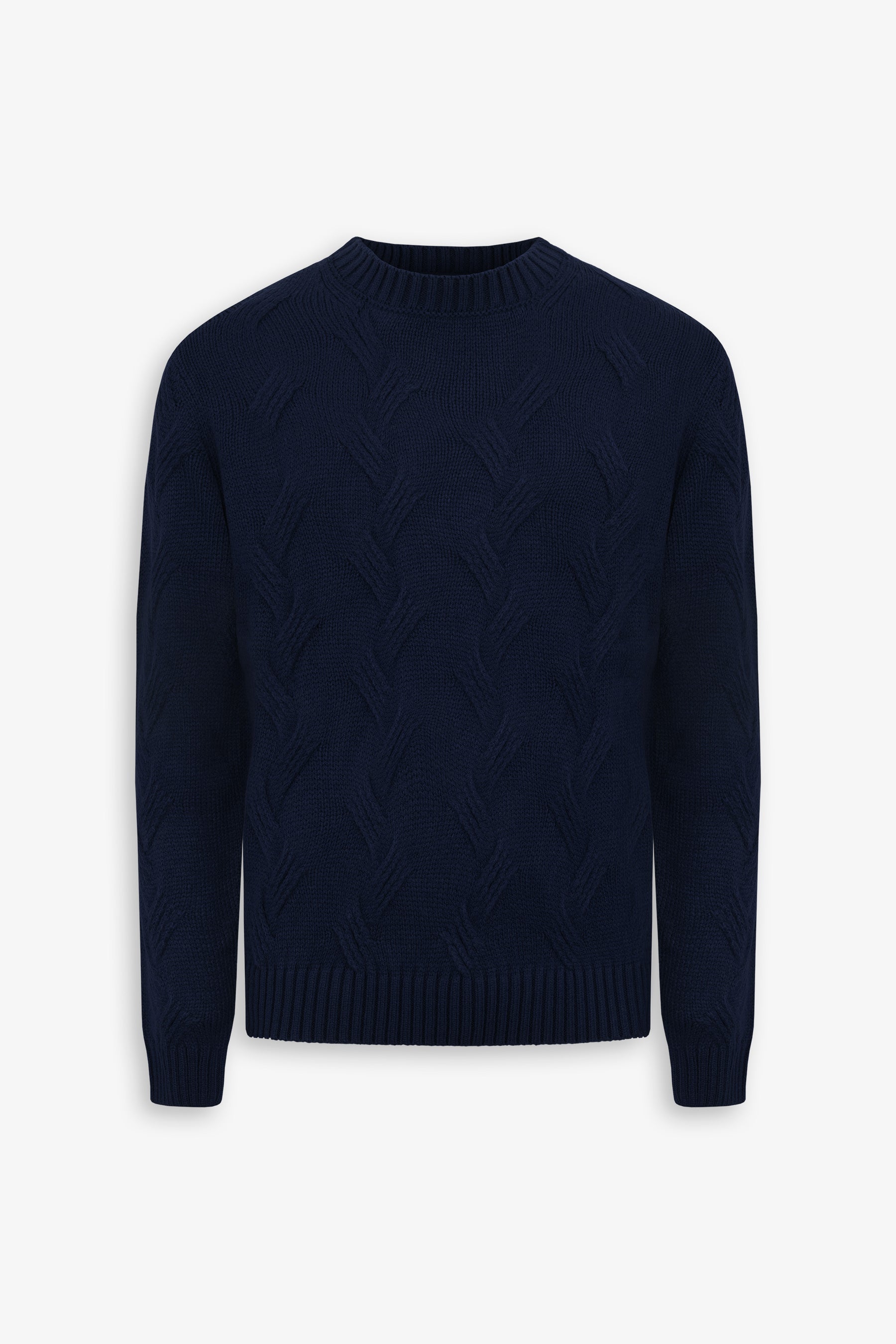 Maglia girocollo treccia discontinua blu-Dan John