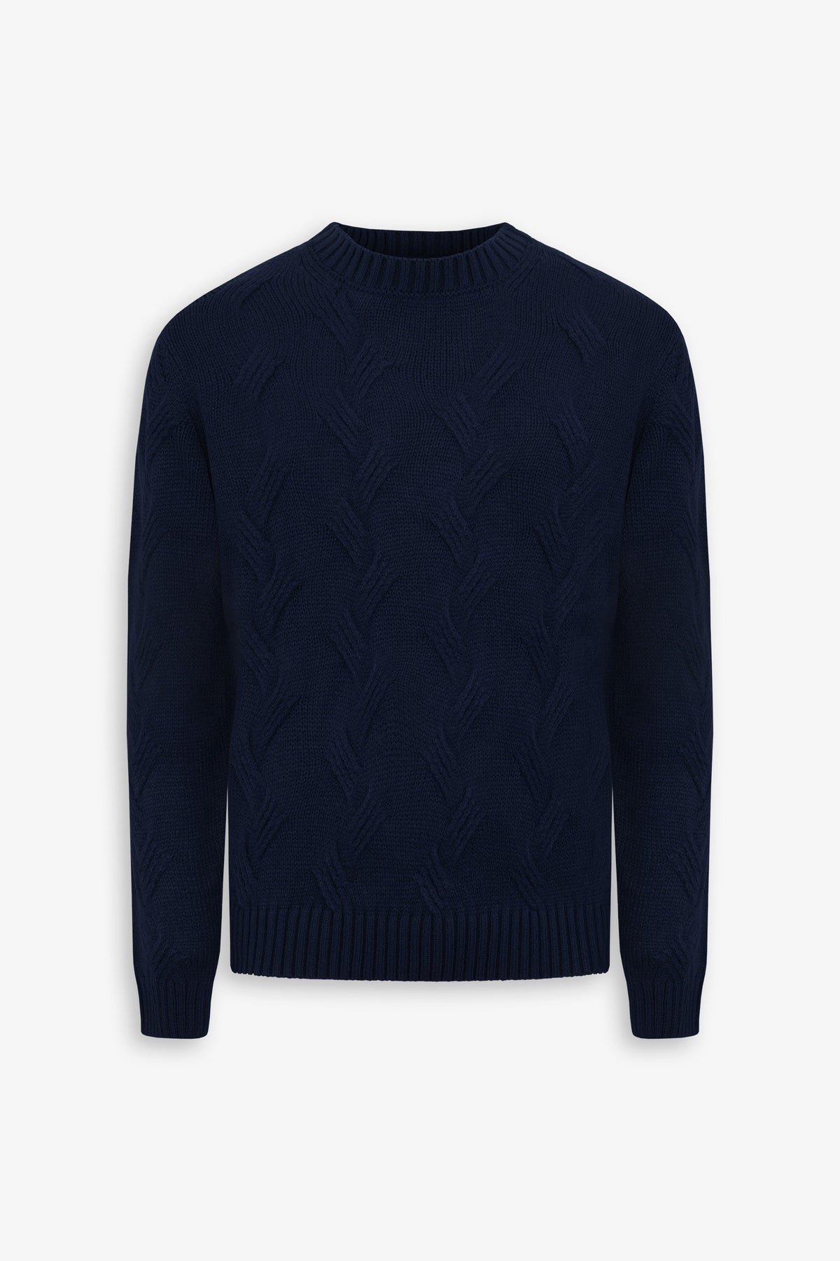 Maglia girocollo treccia discontinua blu-Dan John