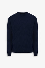 Maglia girocollo treccia discontinua blu-Dan John