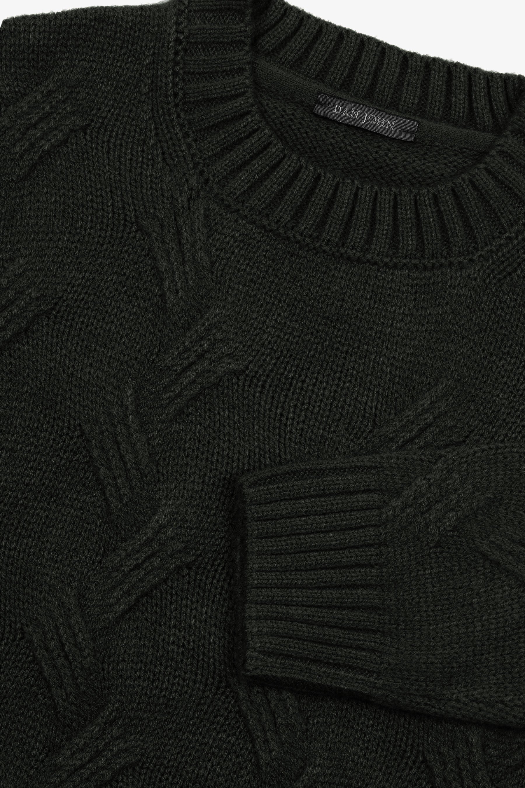 Maglia girocollo treccia discontinua verde-Dan John