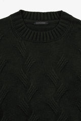 Maglia girocollo treccia discontinua verde-Dan John