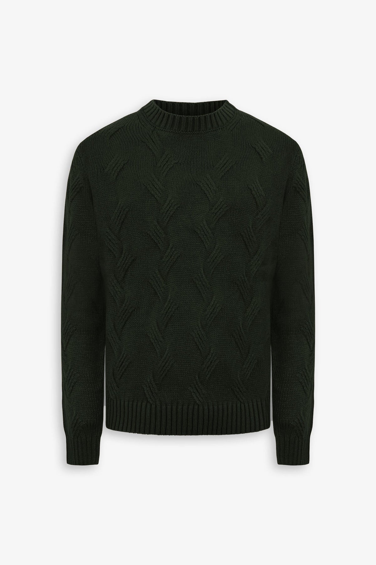 Maglia girocollo treccia discontinua verde-Dan John