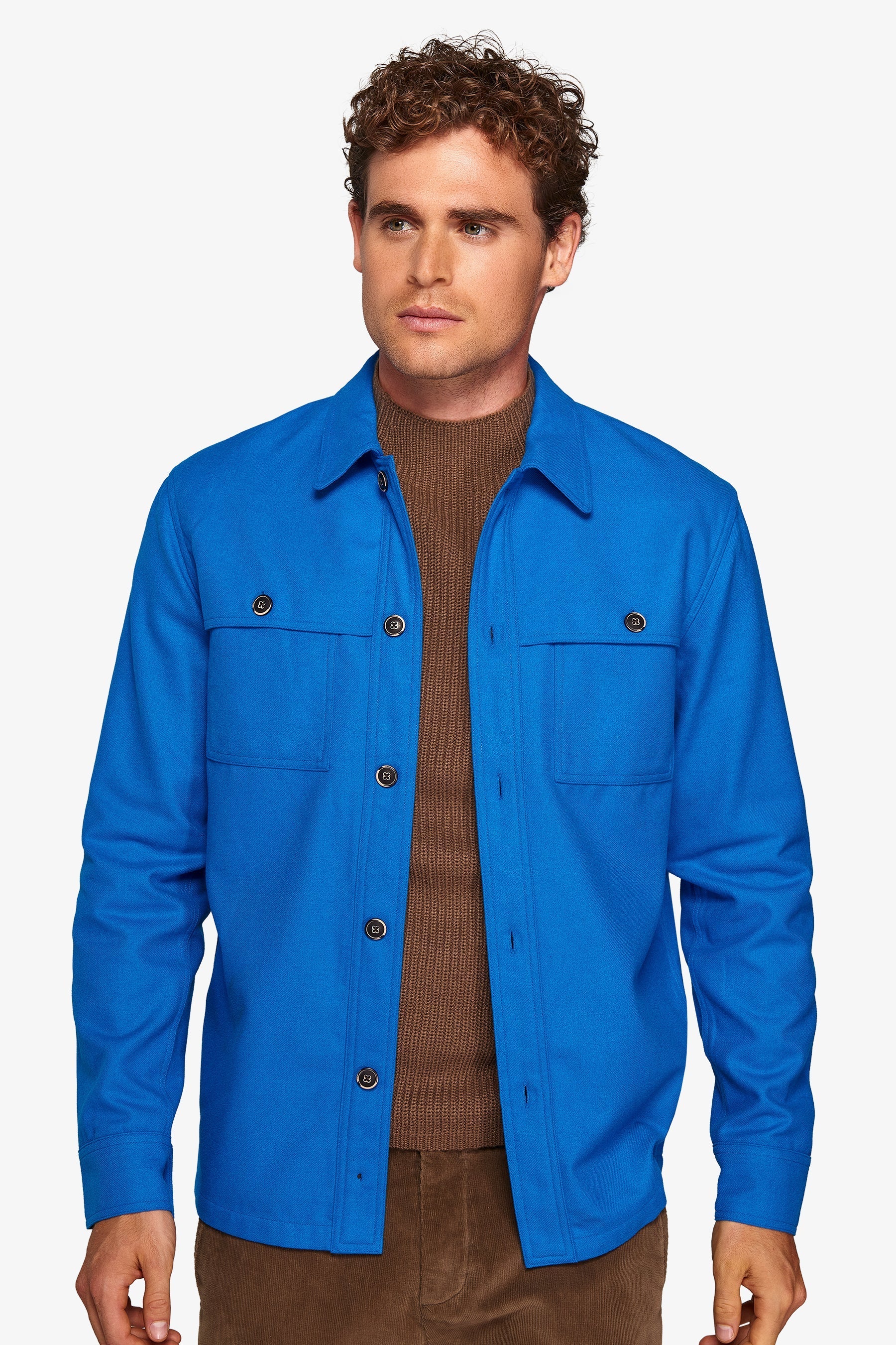 Overshirt in flanella con tasconi cobalto-Dan John
