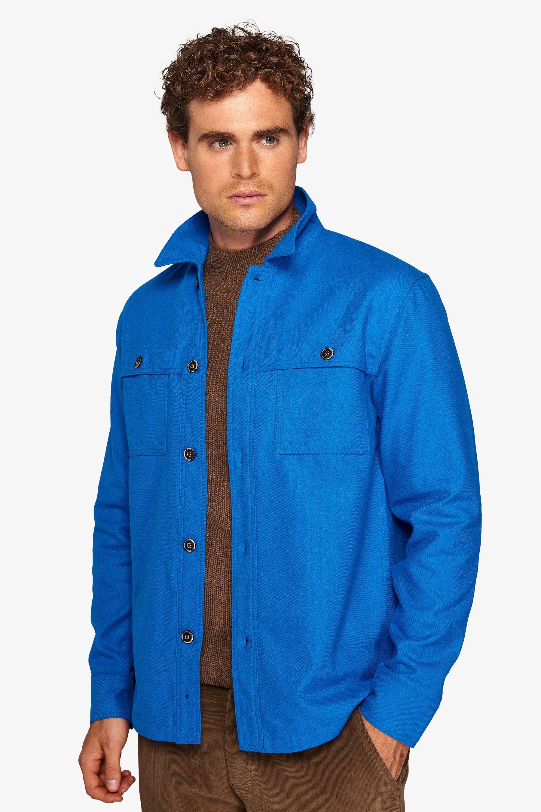 Overshirt in flanella con tasconi cobalto-Dan John