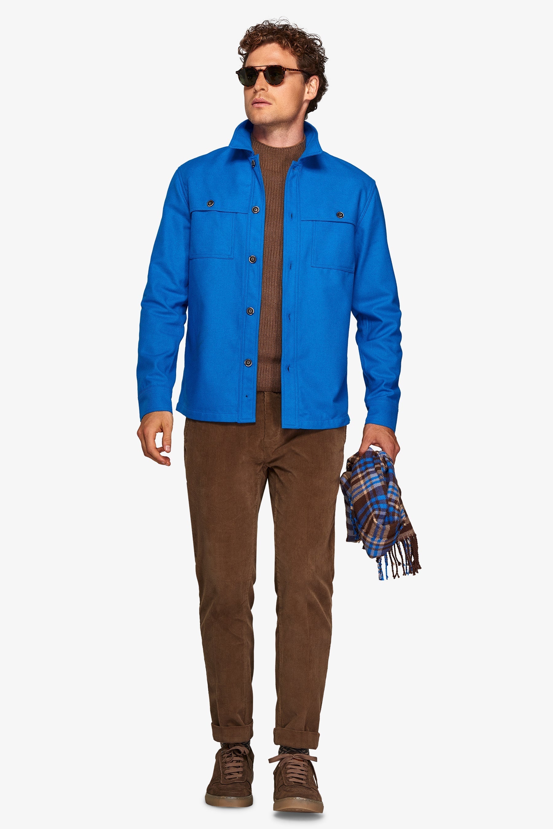 Overshirt in flanella con tasconi cobalto-Dan John