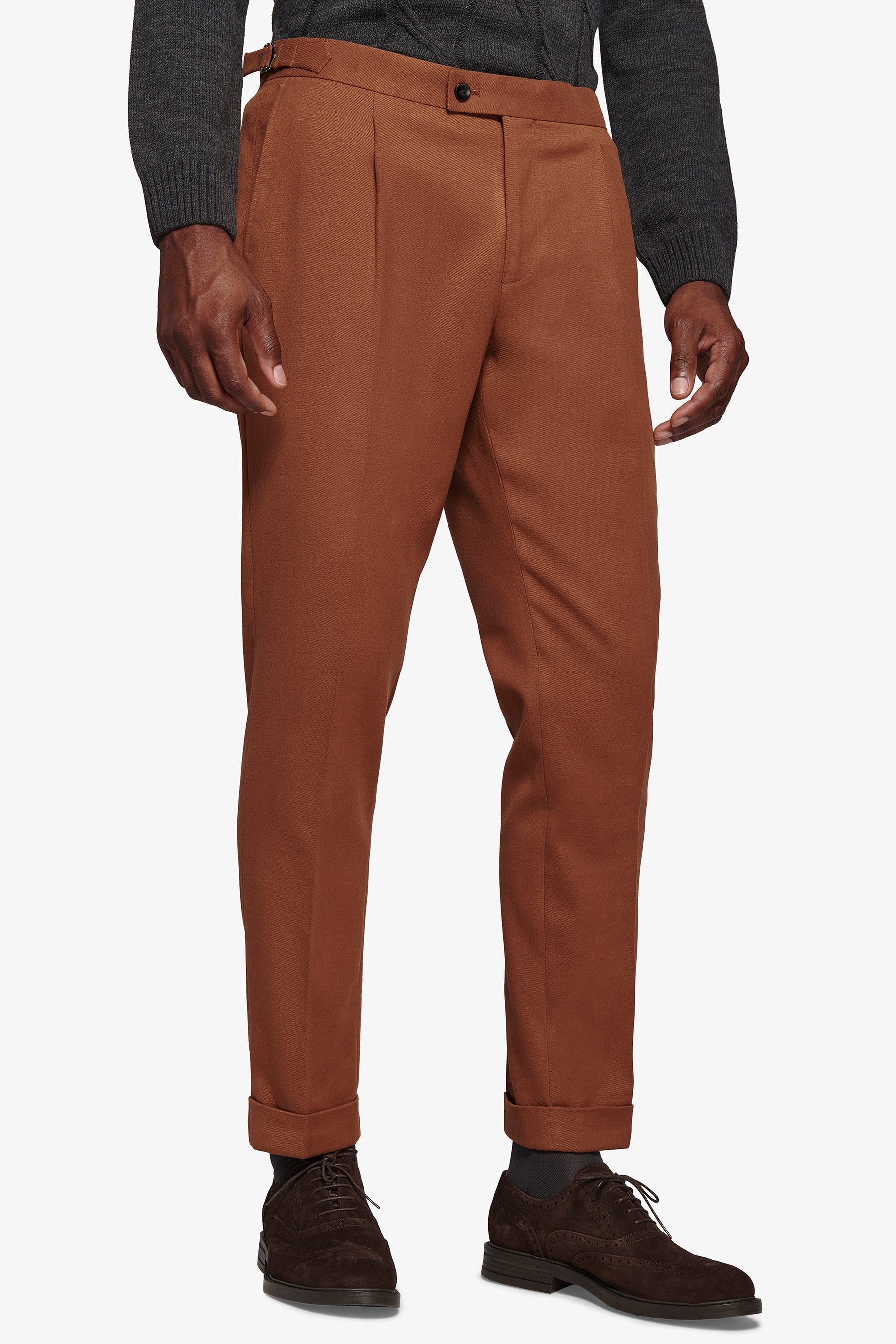 Pantaloni da abito con pinces e cinturini biscotto-Dan John