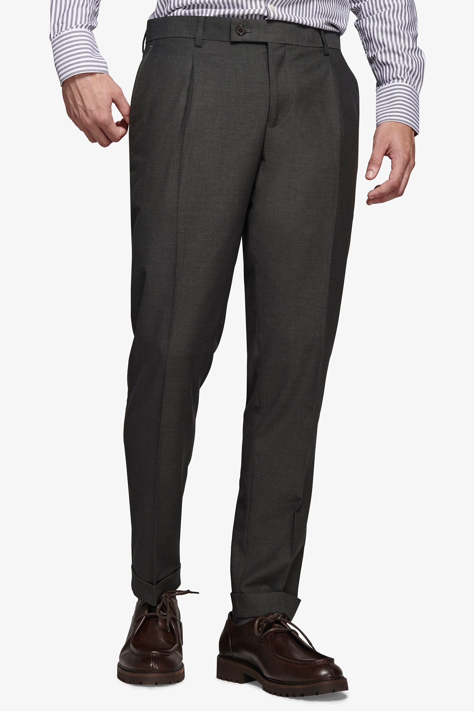 Pantalone da abito con pinces micro armaturato verde slim-Dan John