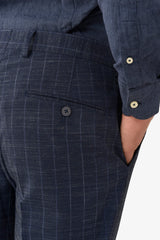 Pantalone da abito gessato fiammato blu slim-Dan John