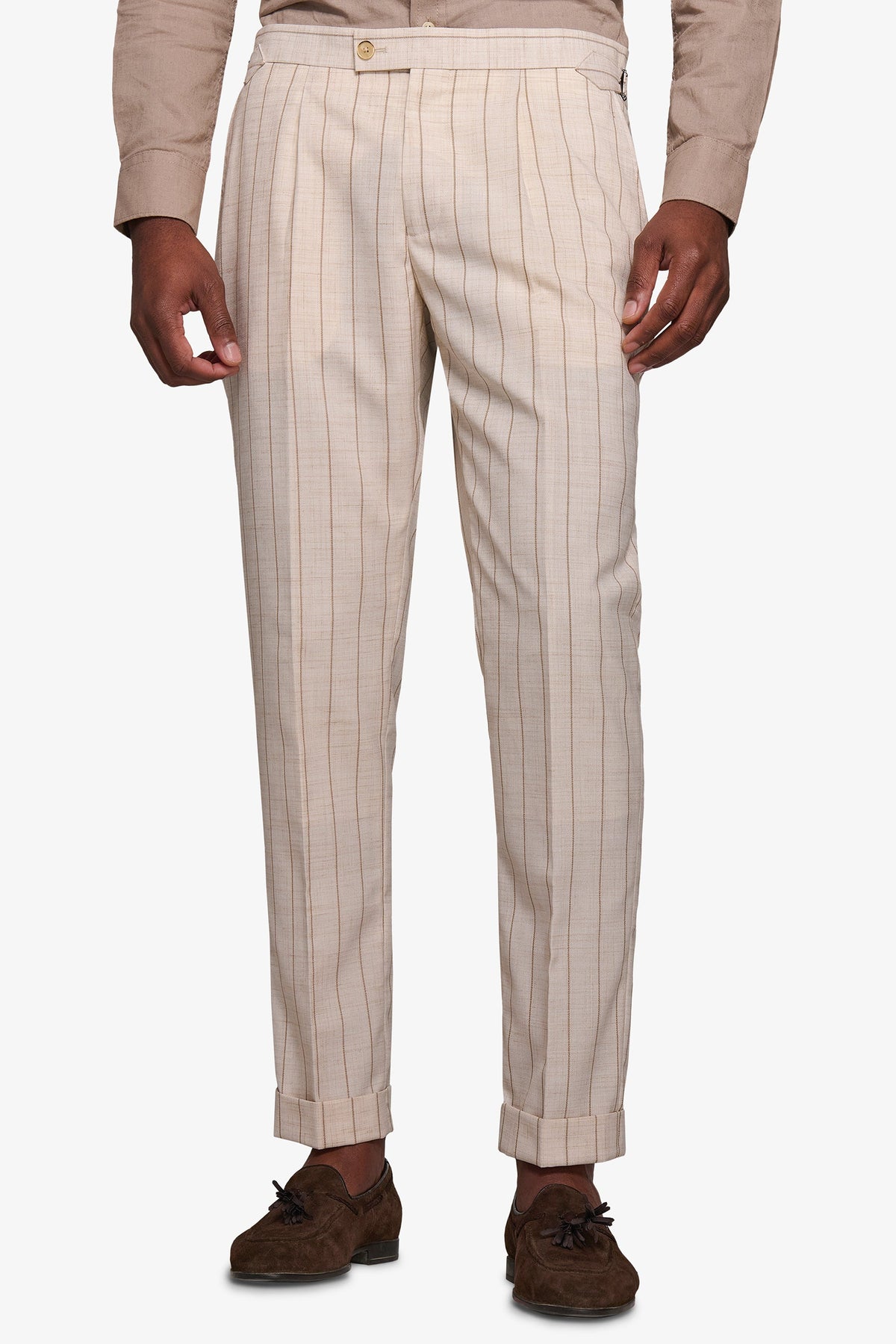 Pantalone da abito gessato melange panna-Dan John