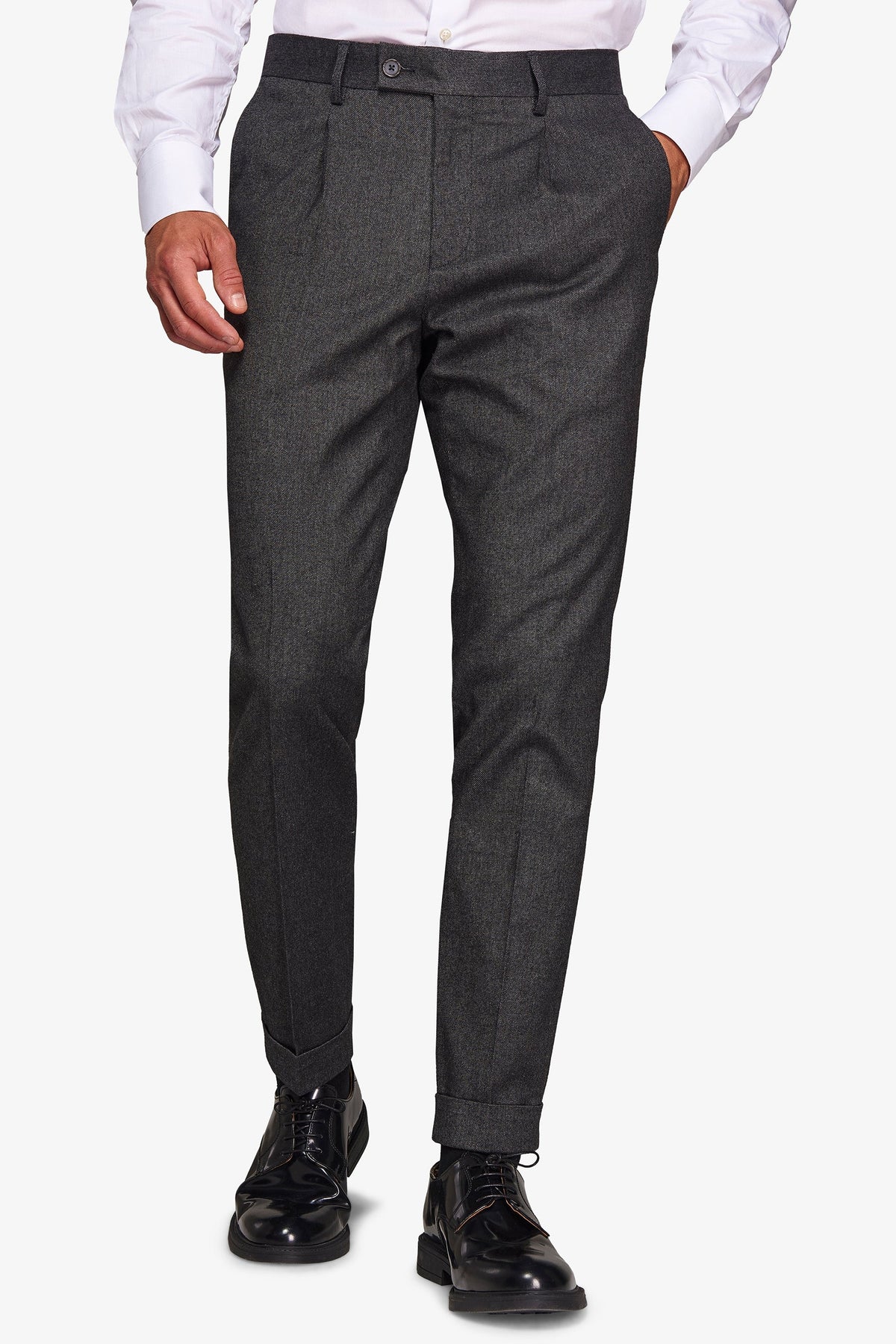 Pantaloni da abito in flanella melange nero-Dan John