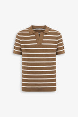 Polo in maglia collo aperto a righe beige-Dan John