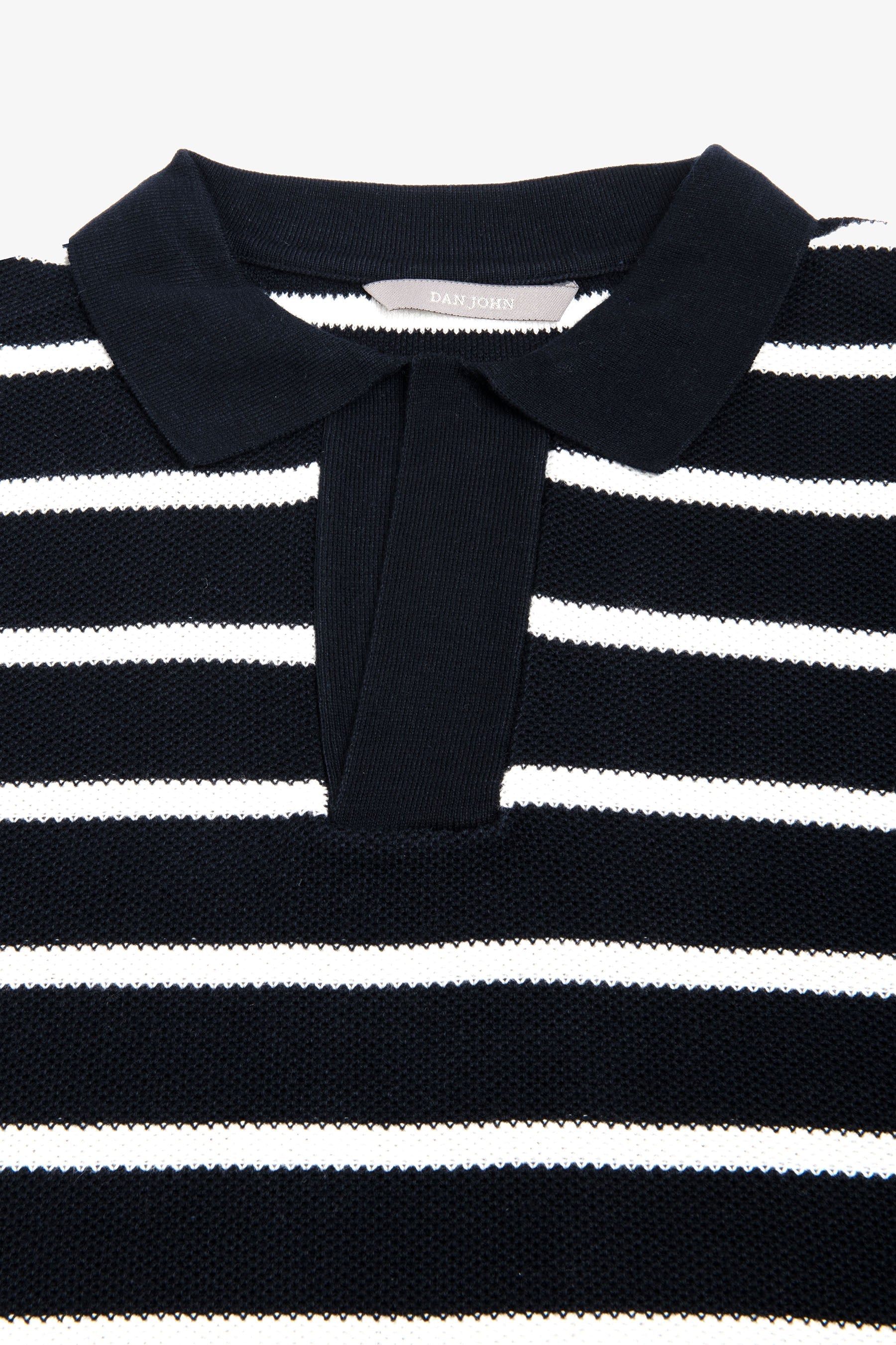 Polo in maglia collo aperto a righe blu-Dan John