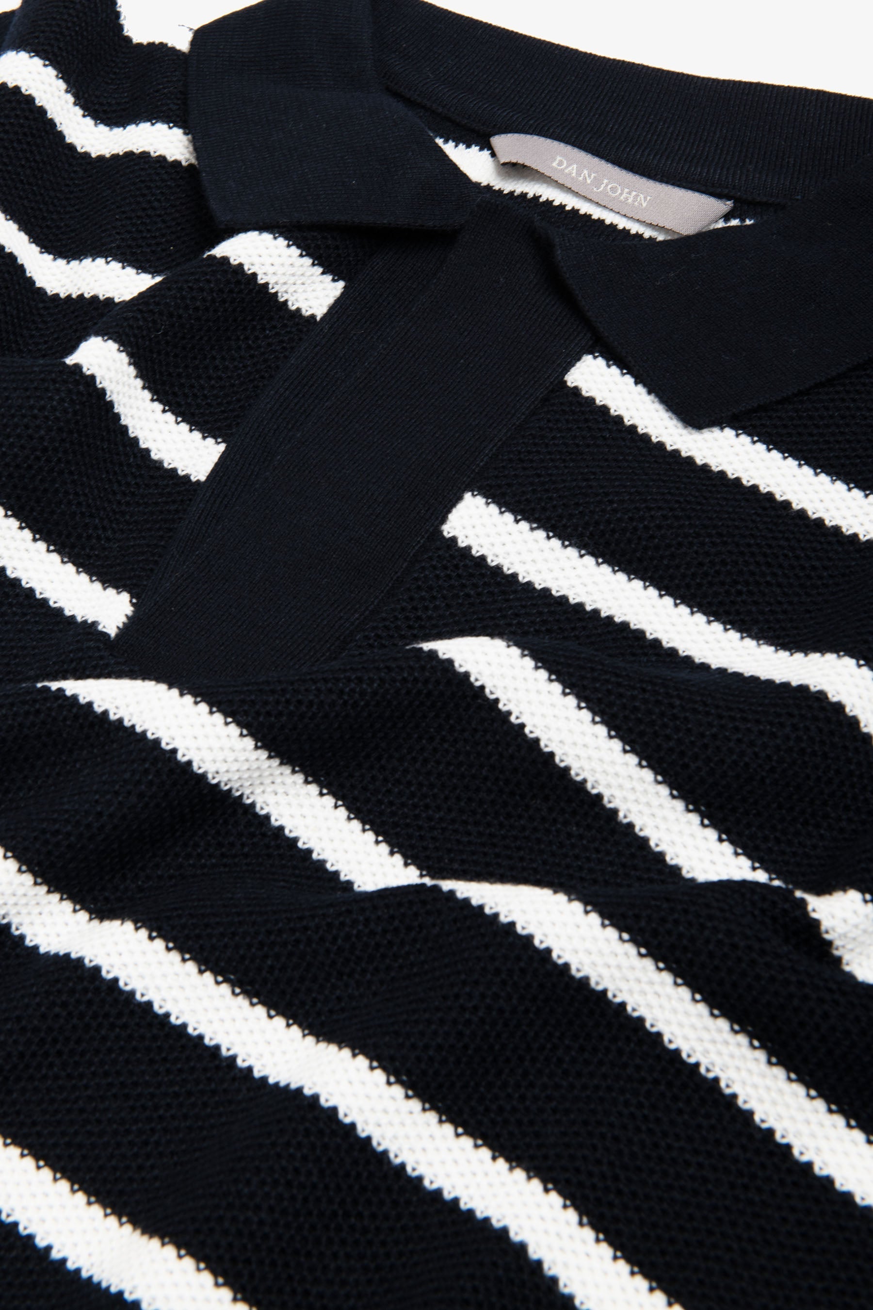 Polo in maglia collo aperto a righe blu-Dan John