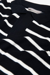 Polo in maglia collo aperto a righe blu-Dan John