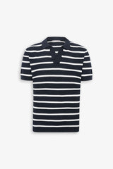 Polo in maglia collo aperto a righe blu-Dan John