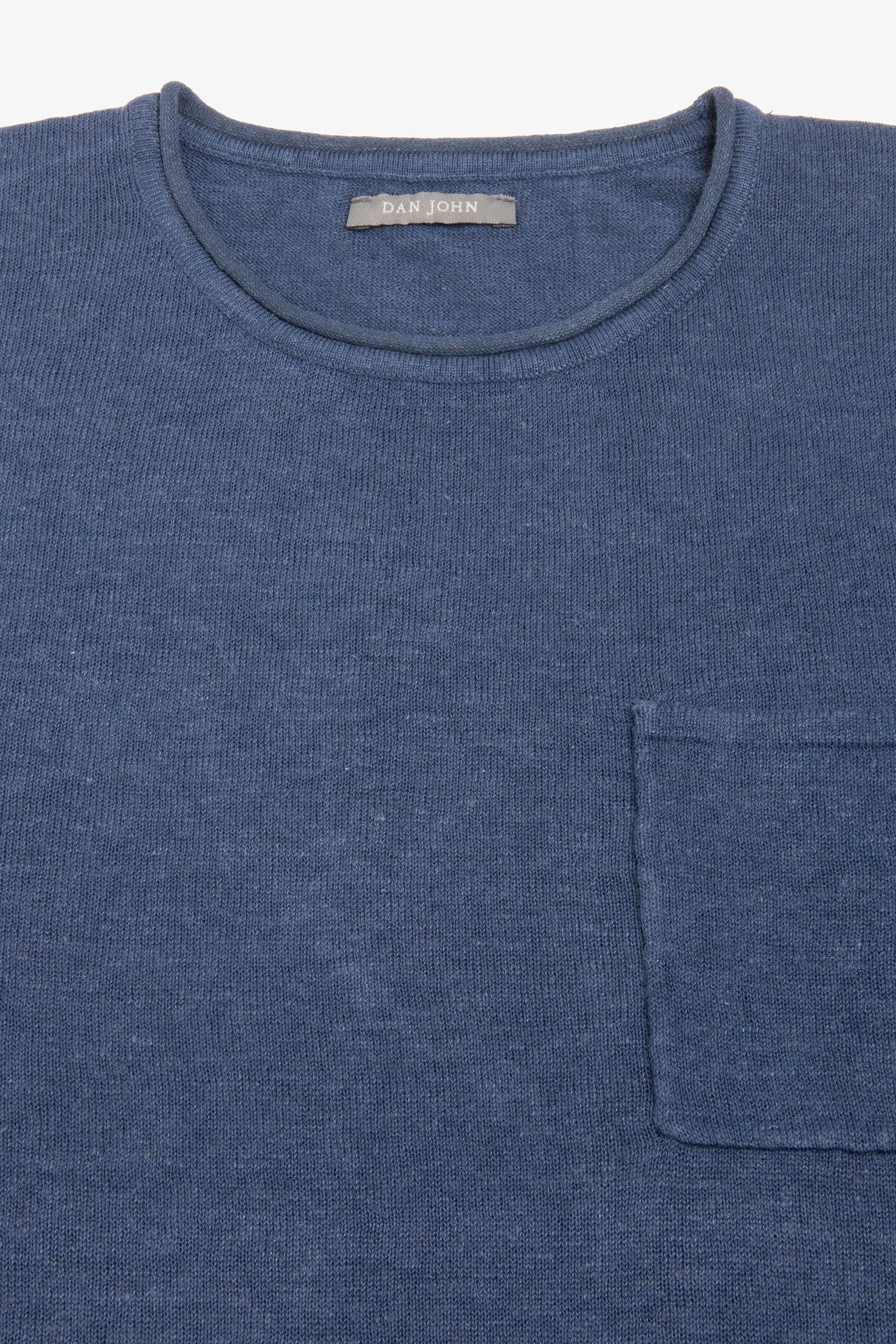 T-shirt in maglia misto lino con taschino indaco-Dan John