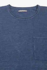 T-shirt in maglia misto lino con taschino indaco-Dan John
