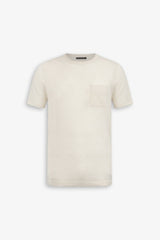 T-shirt in maglia misto lino con taschino papiro-Dan John