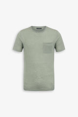 T-shirt in maglia misto lino con taschino salvia-Dan John