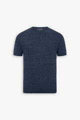 T-shirt in maglia misto lino indaco-Dan John