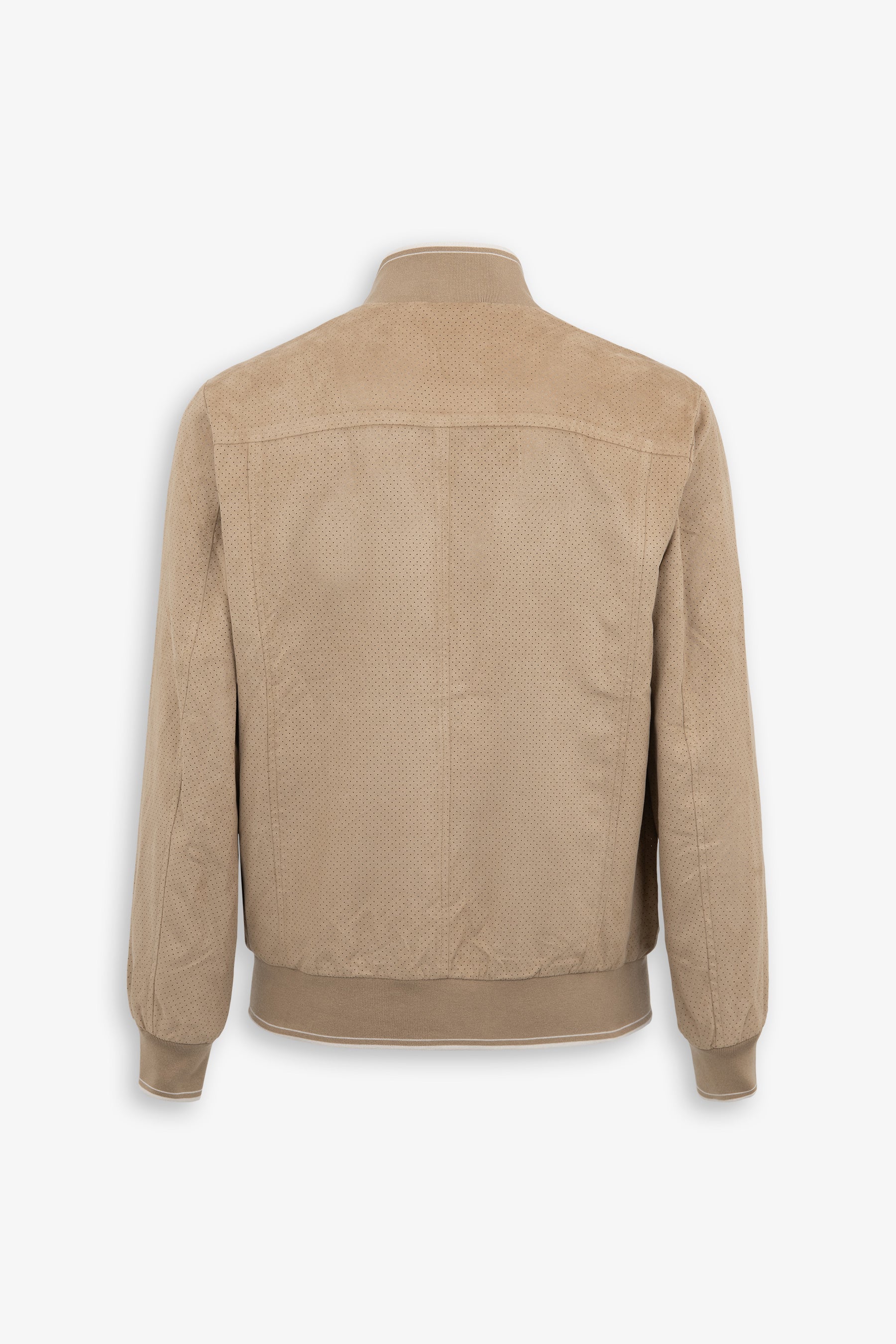 Sand perforated eco-suede bomber jacket