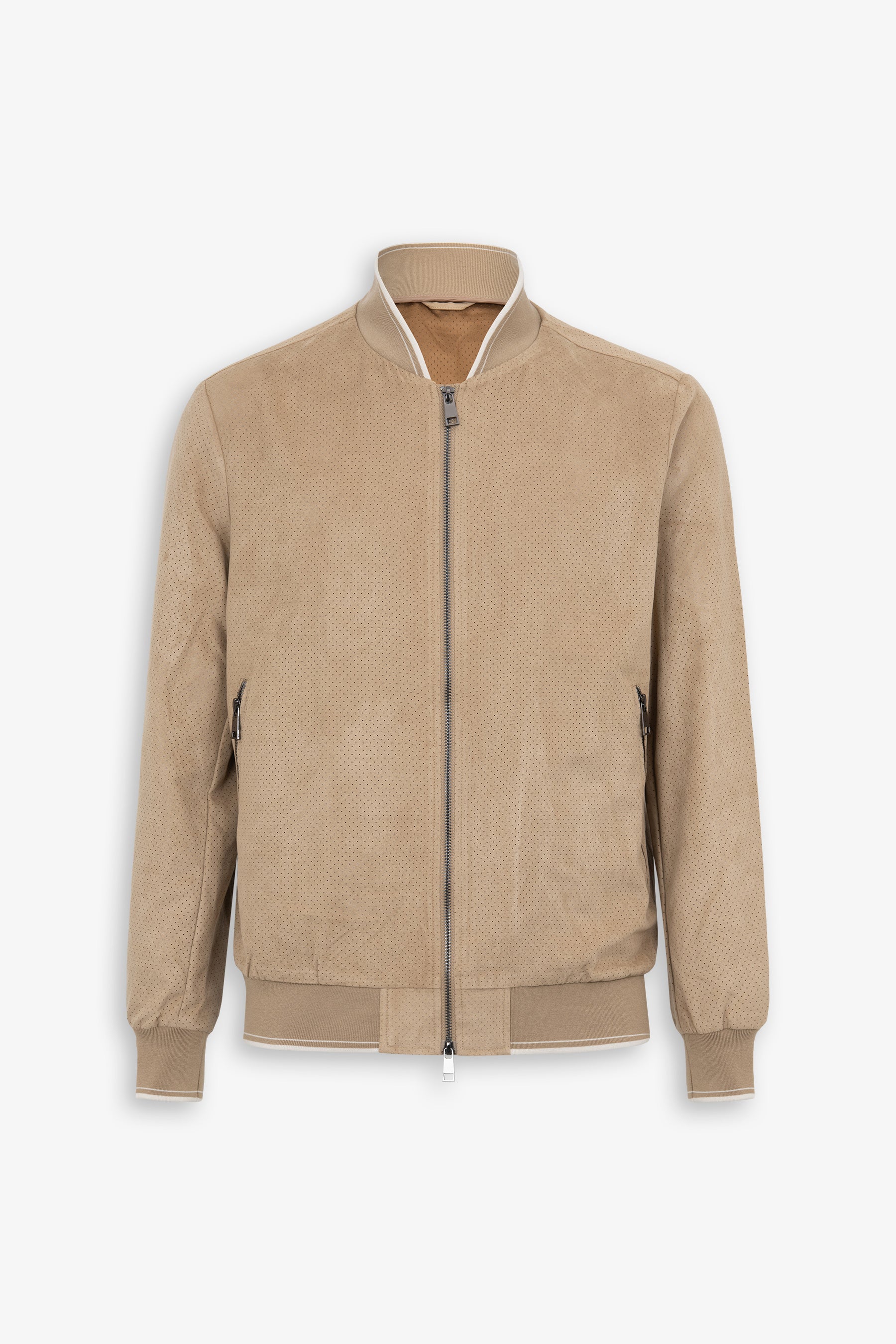 Sand perforated eco-suede bomber jacket