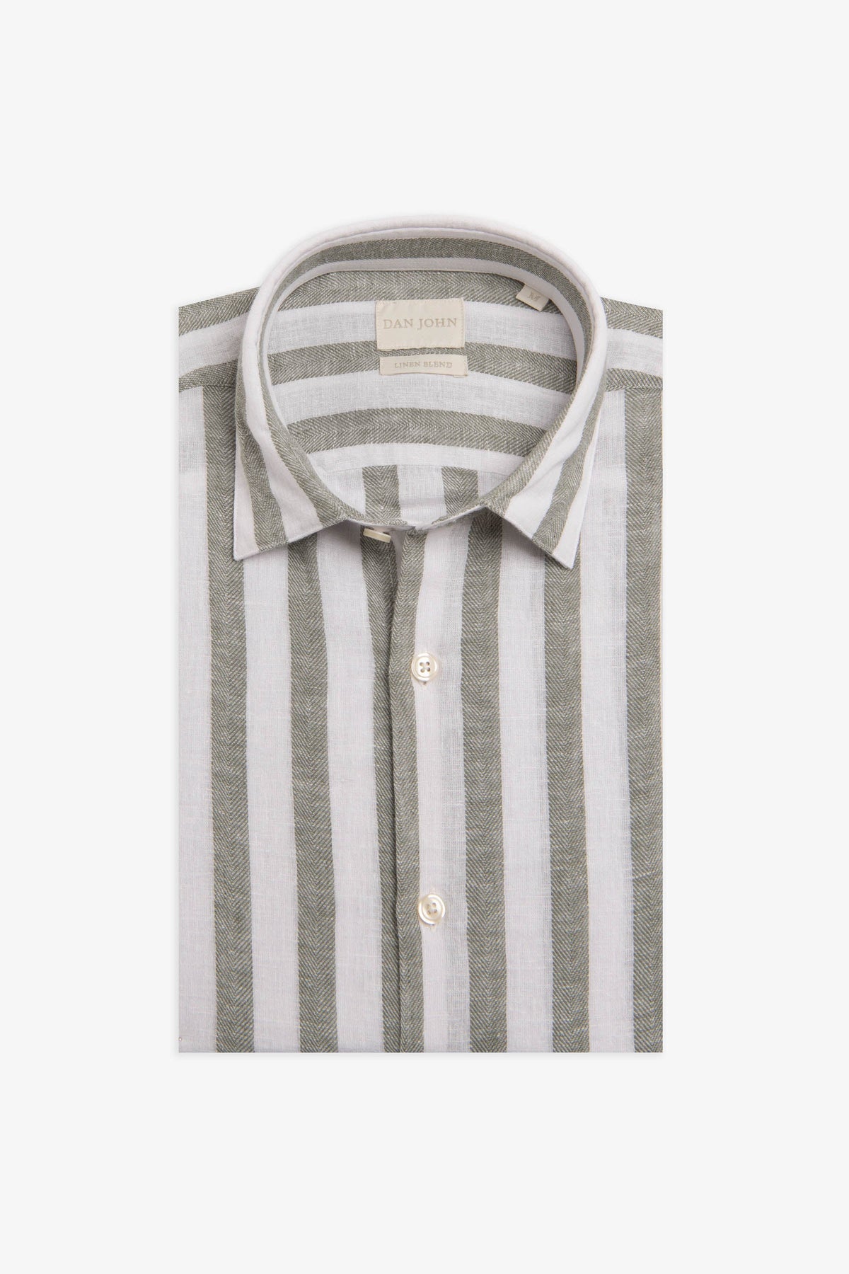 Green wide striped linen blend shirt