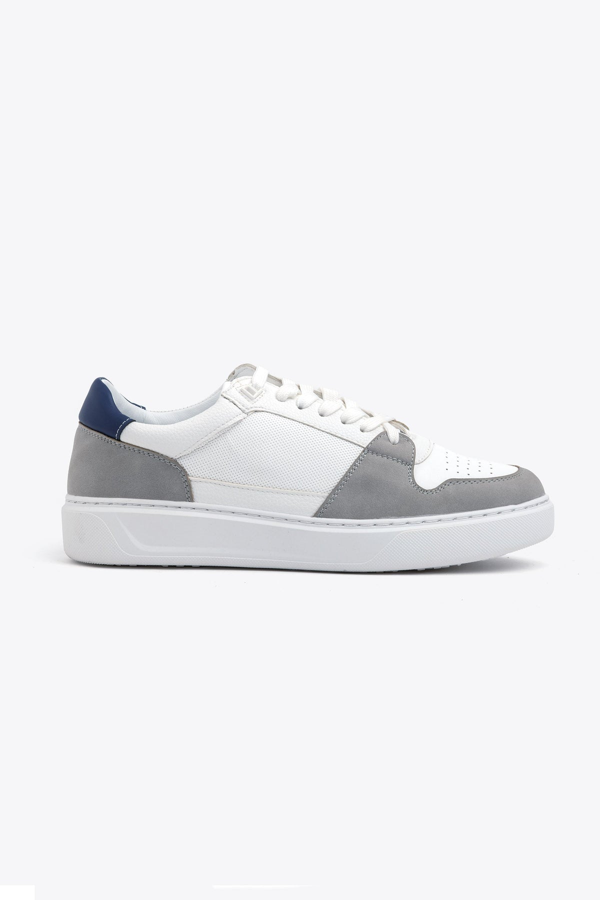 Light gray perforated bi-material sneakers