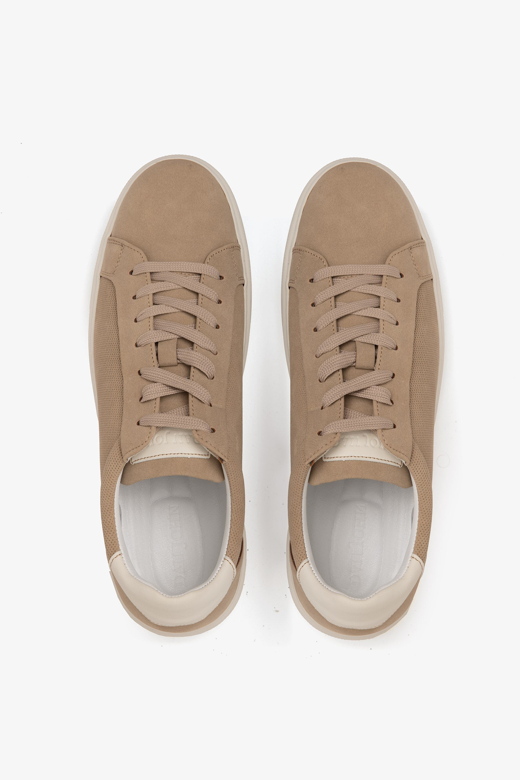 Beige perforated eco-suede sneakers