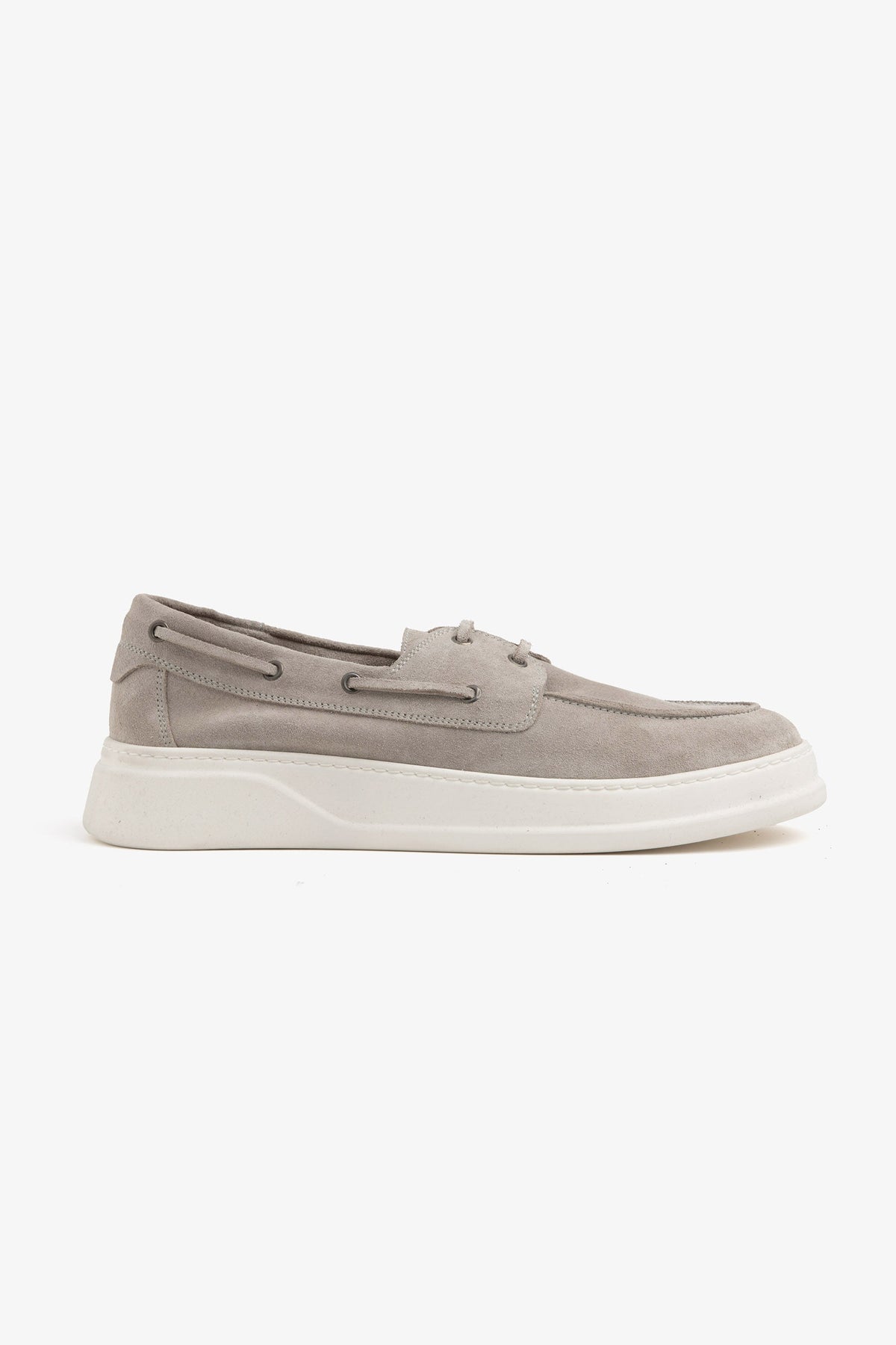 Light gray suede boat shoe