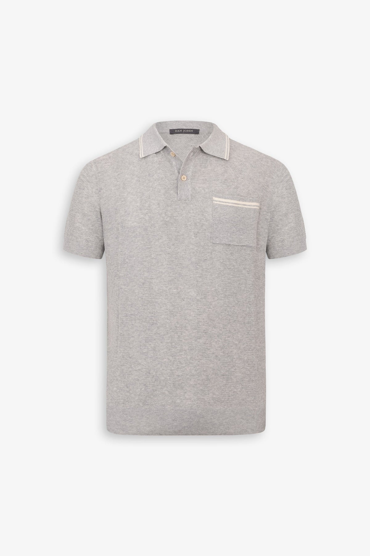 Light gray vertical stripe knit polo shirt