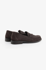 Dark brown suede college moccasin