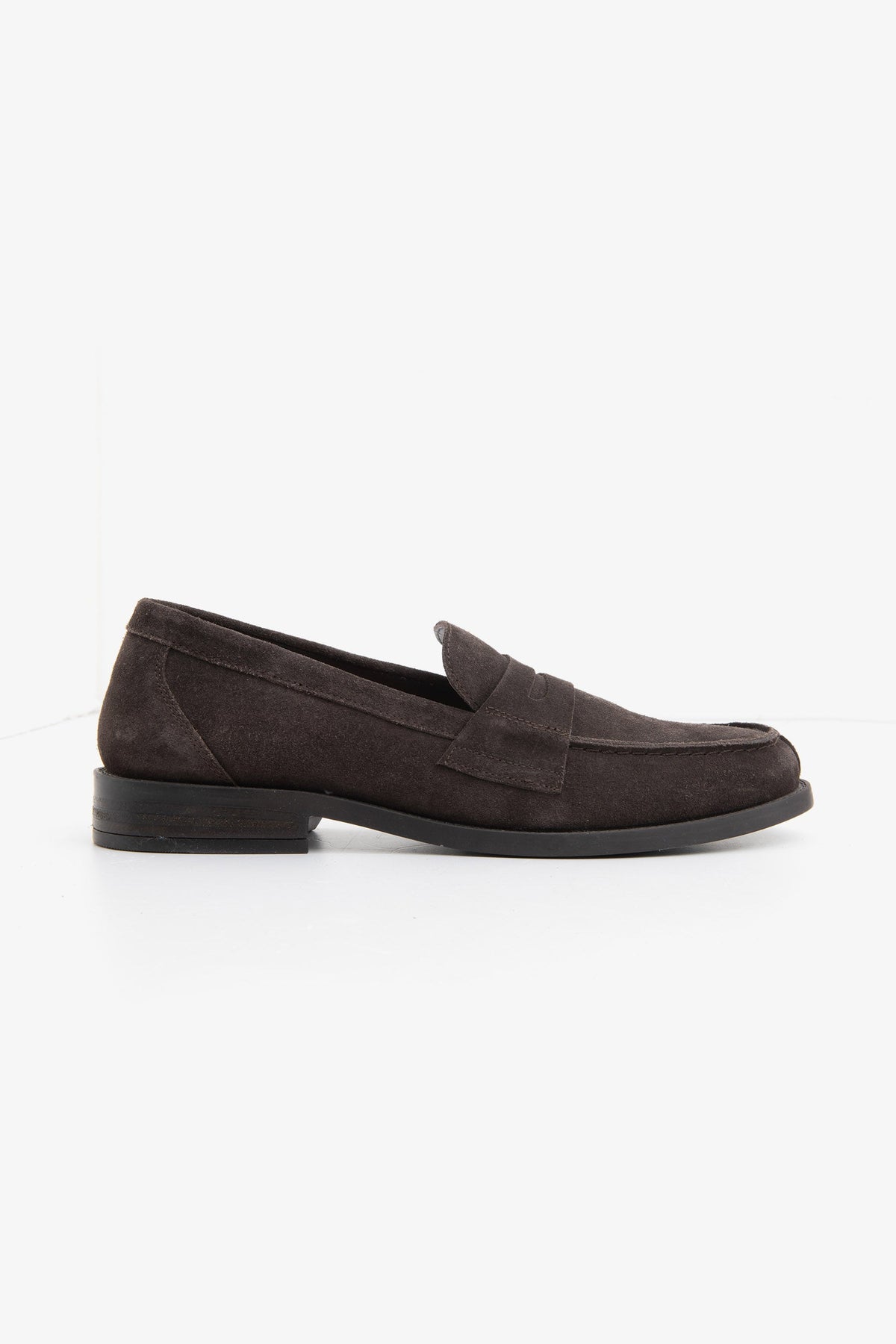 Dark brown suede college moccasin