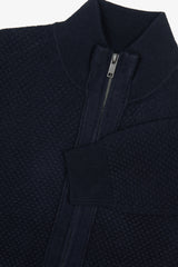 Blue diamond stitch full zip sweater